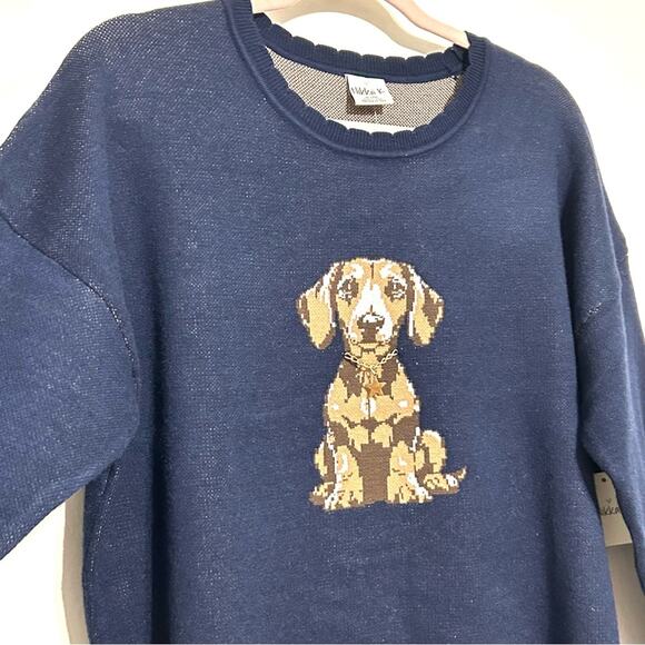 Nikka K Dachshund Dog Novelty Sweater star charm cozy Christmas Holiday NWT XL - Picture 2 of 8